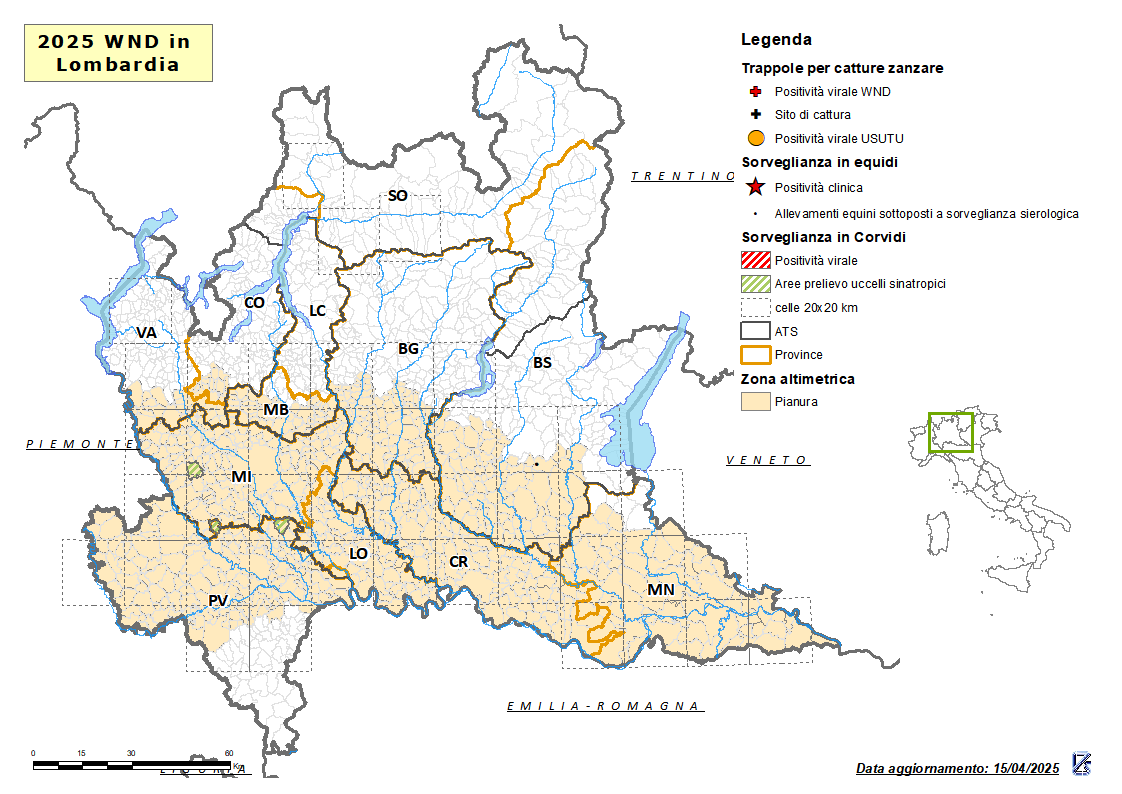 Mappa West Nile Disease aggiornata al 15/04/2025