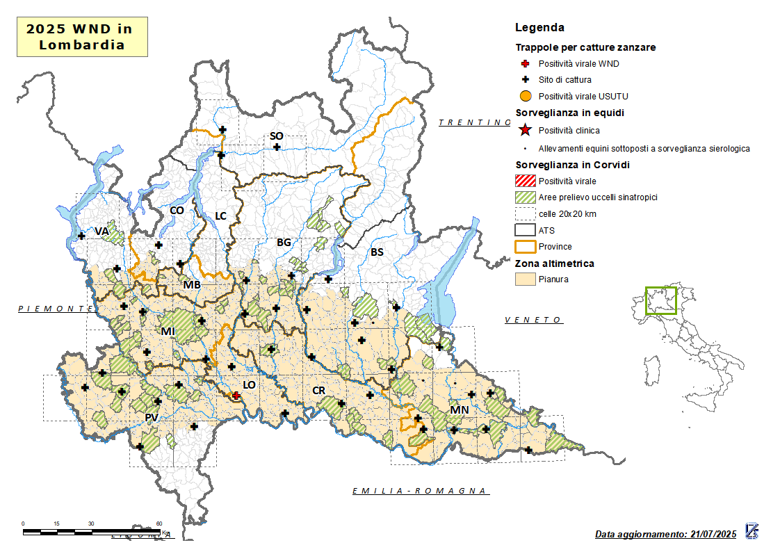 Mappa West Nile Disease aggiornata al 21/07/2025