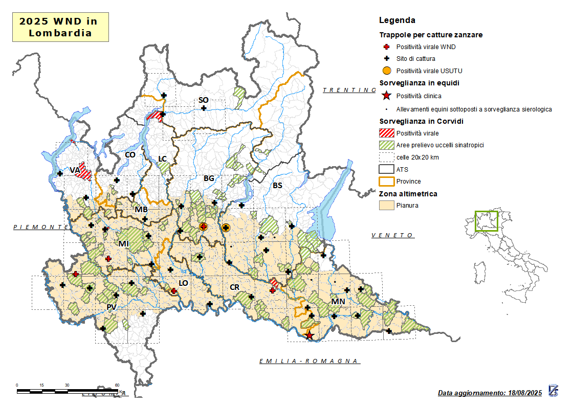 Mappa West Nile Disease aggiornata al 18/08/2025