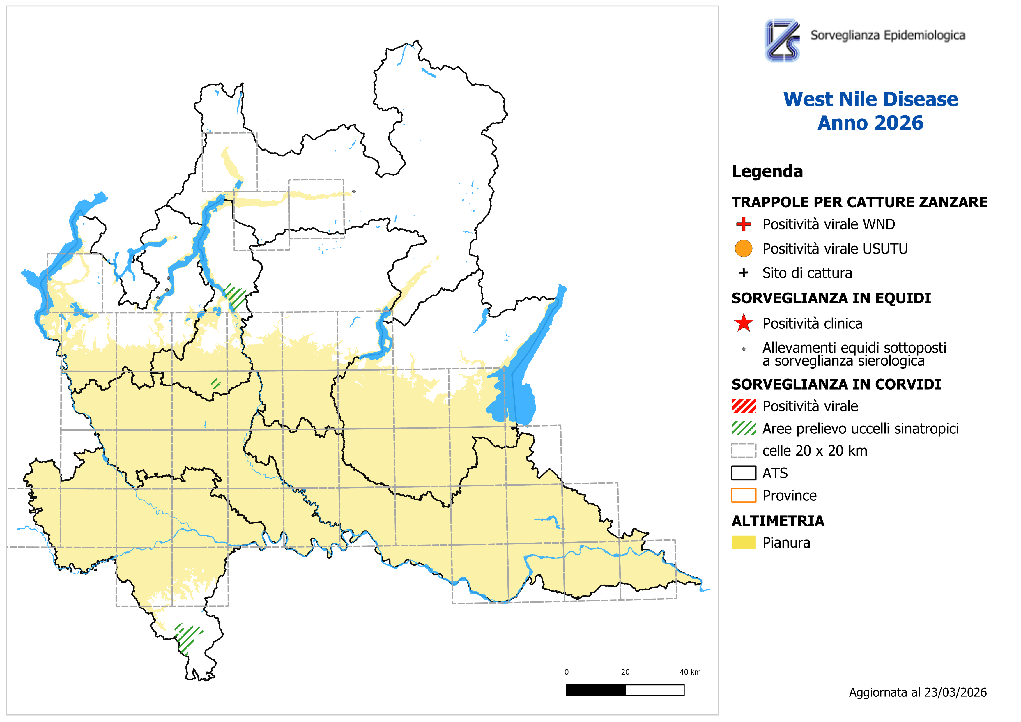 Mappa West Nile Disease aggiornata al 23/03/2026