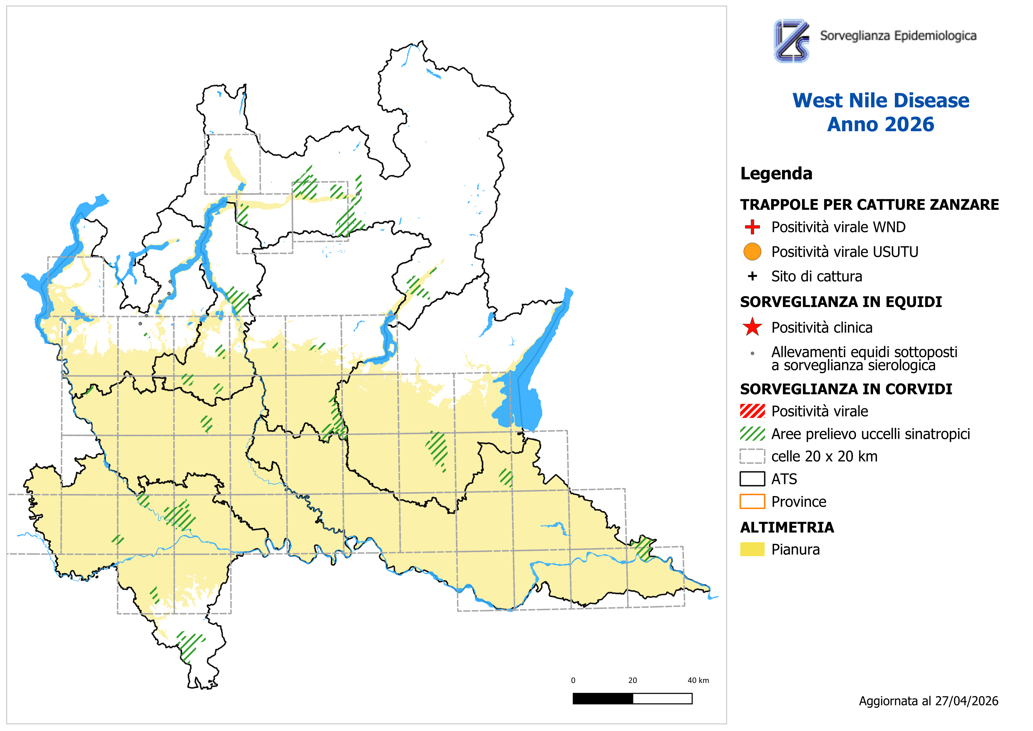 Mappa West Nile Disease aggiornata al 27/04/2026