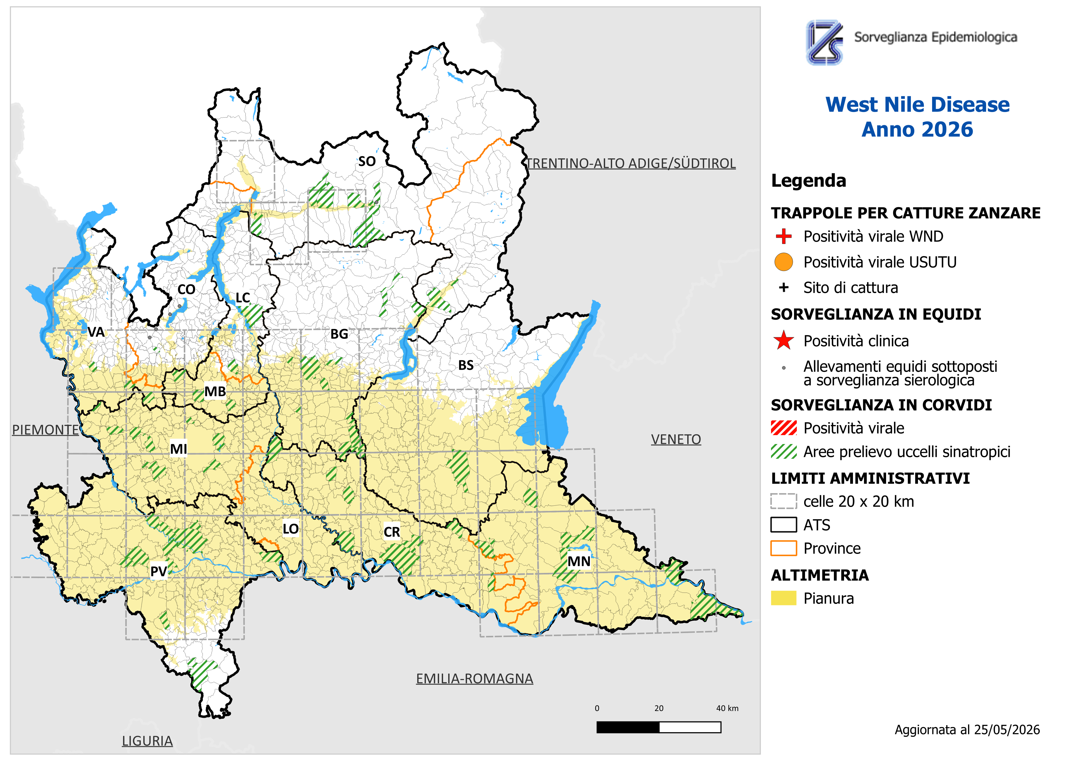 Mappa West Nile Disease aggiornata al 25/05/2026