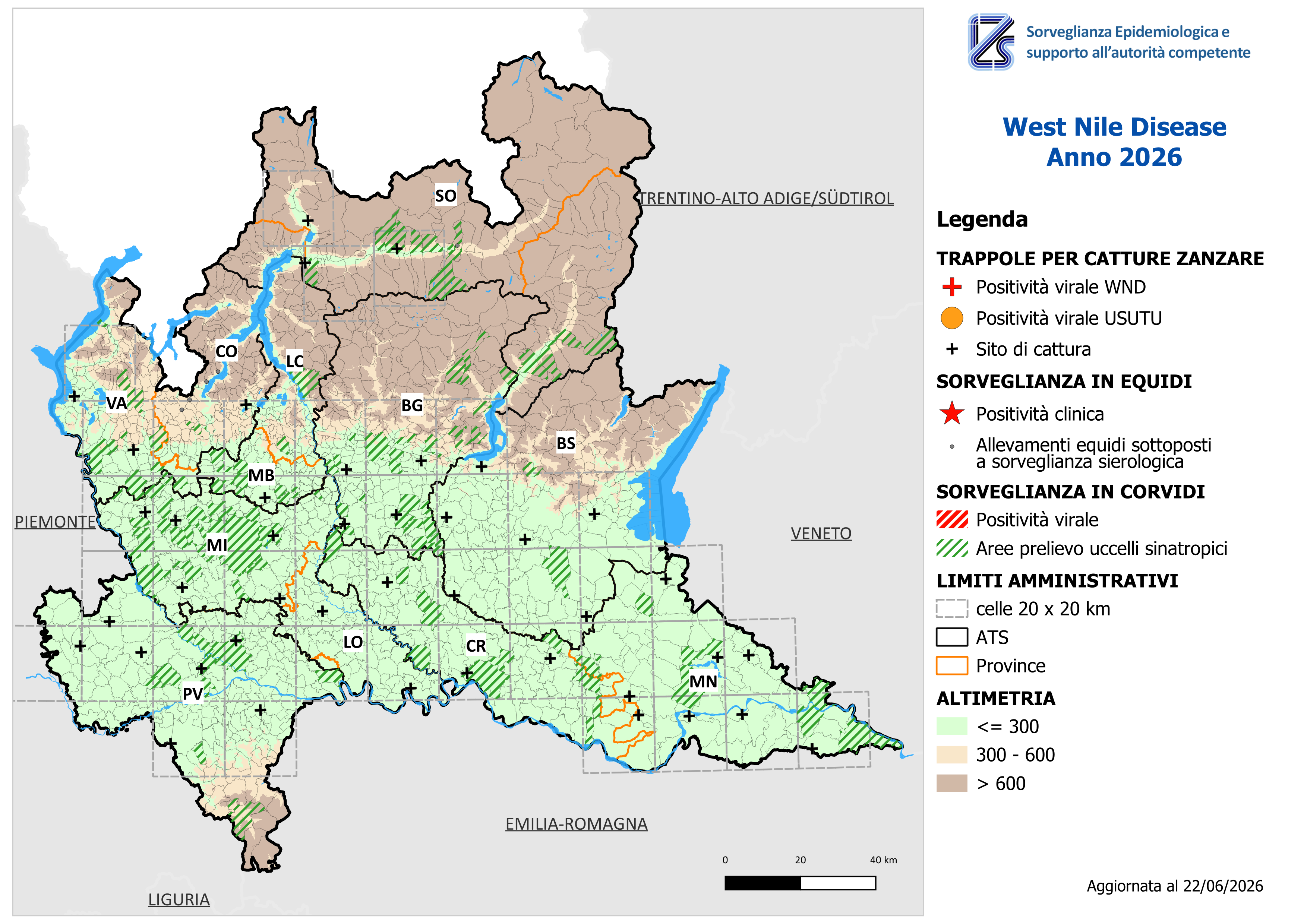 Mappa West Nile Disease aggiornata al 22/06/2026