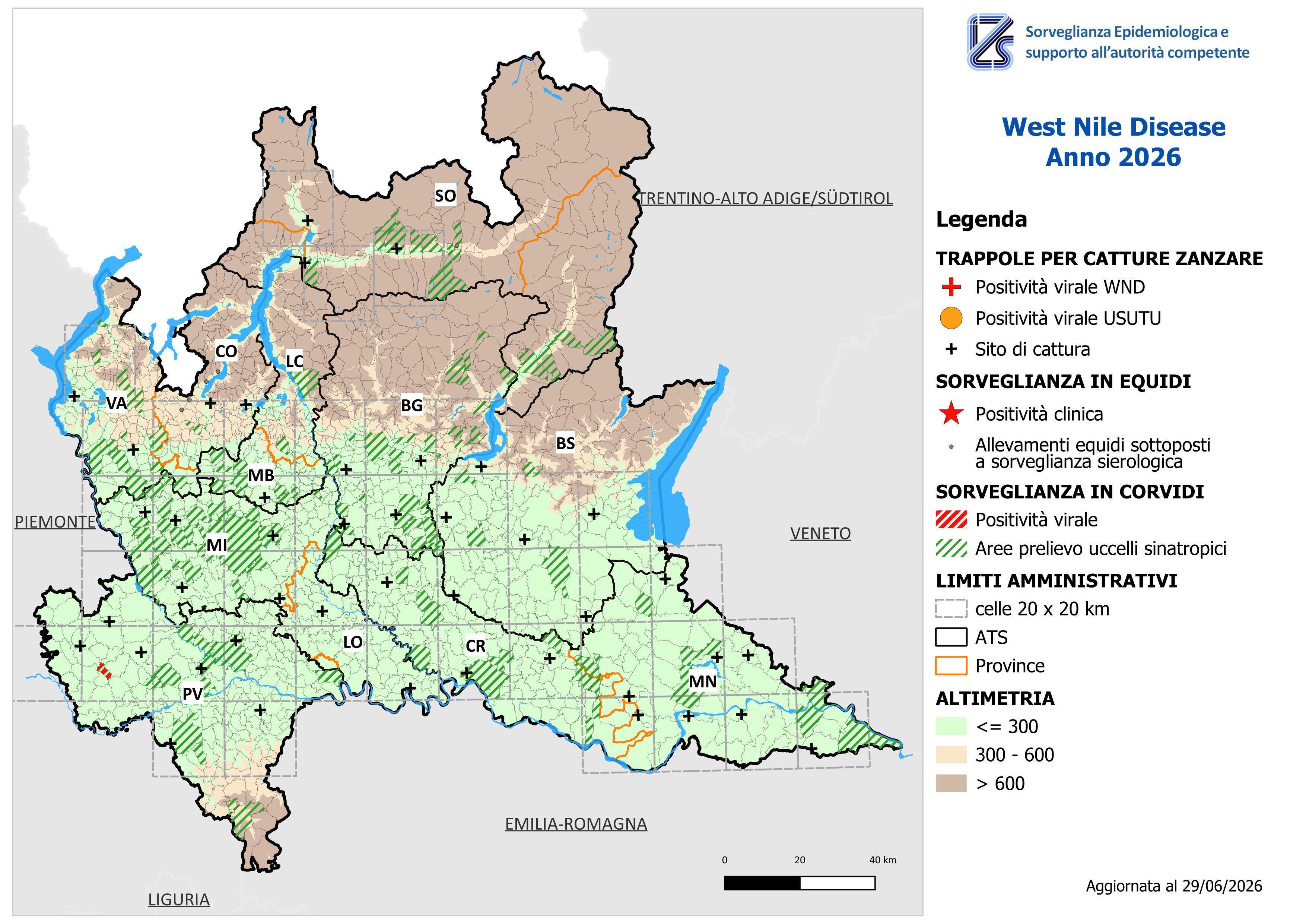 Mappa West Nile Disease aggiornata al 29/06/2026
