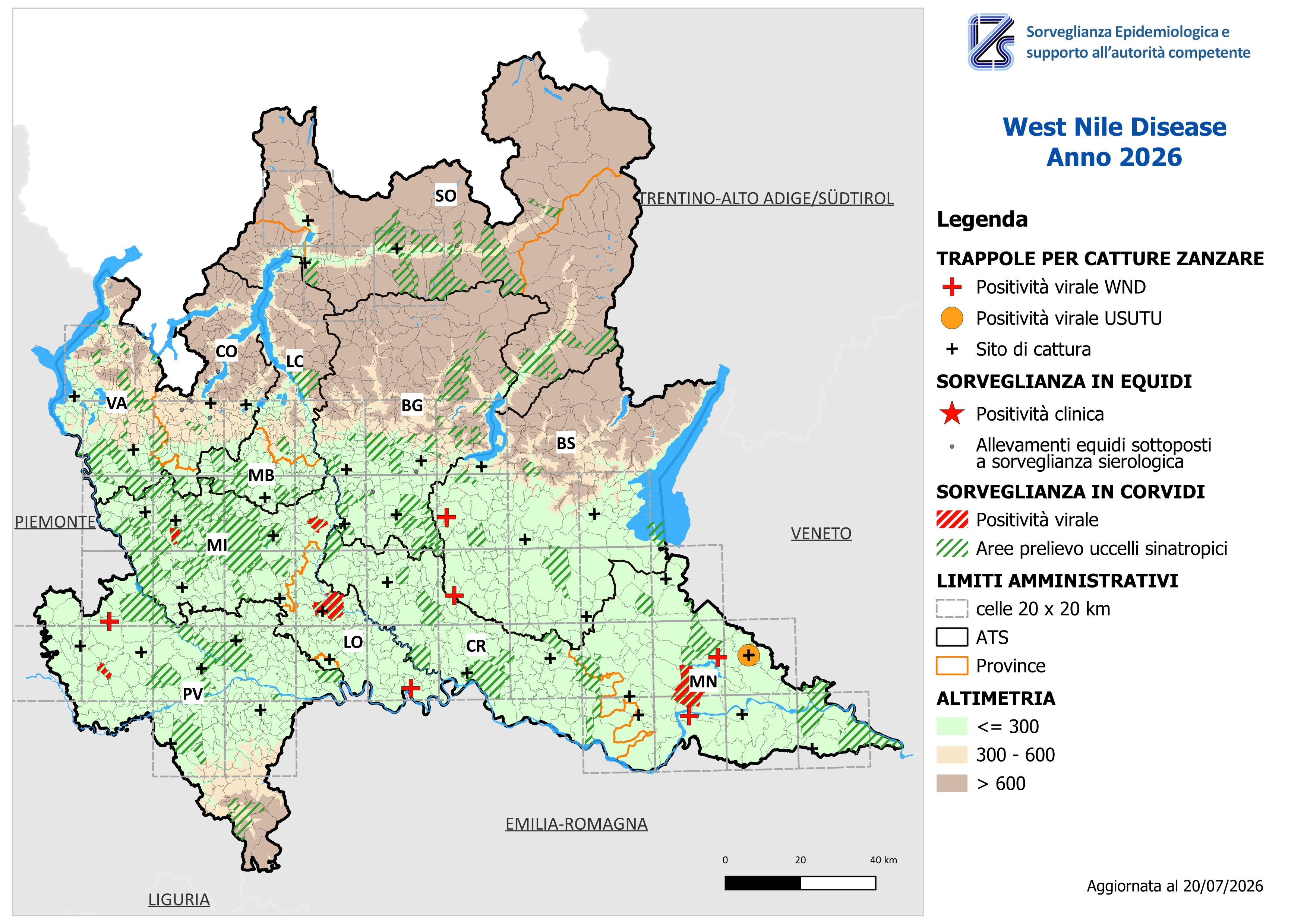 Mappa West Nile Disease aggiornata al 20/07/2026