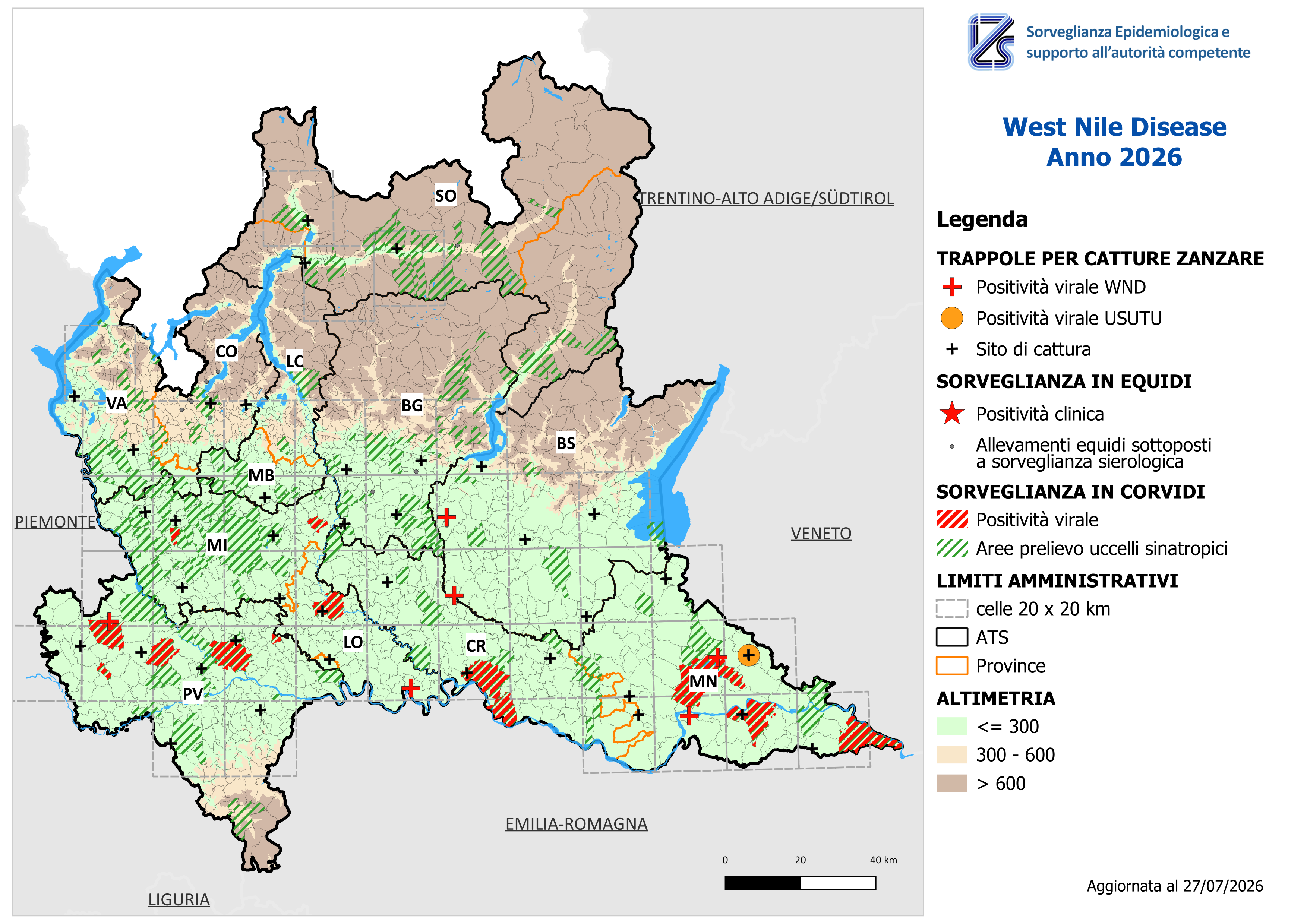 Mappa West Nile Disease aggiornata al 27/07/2026
