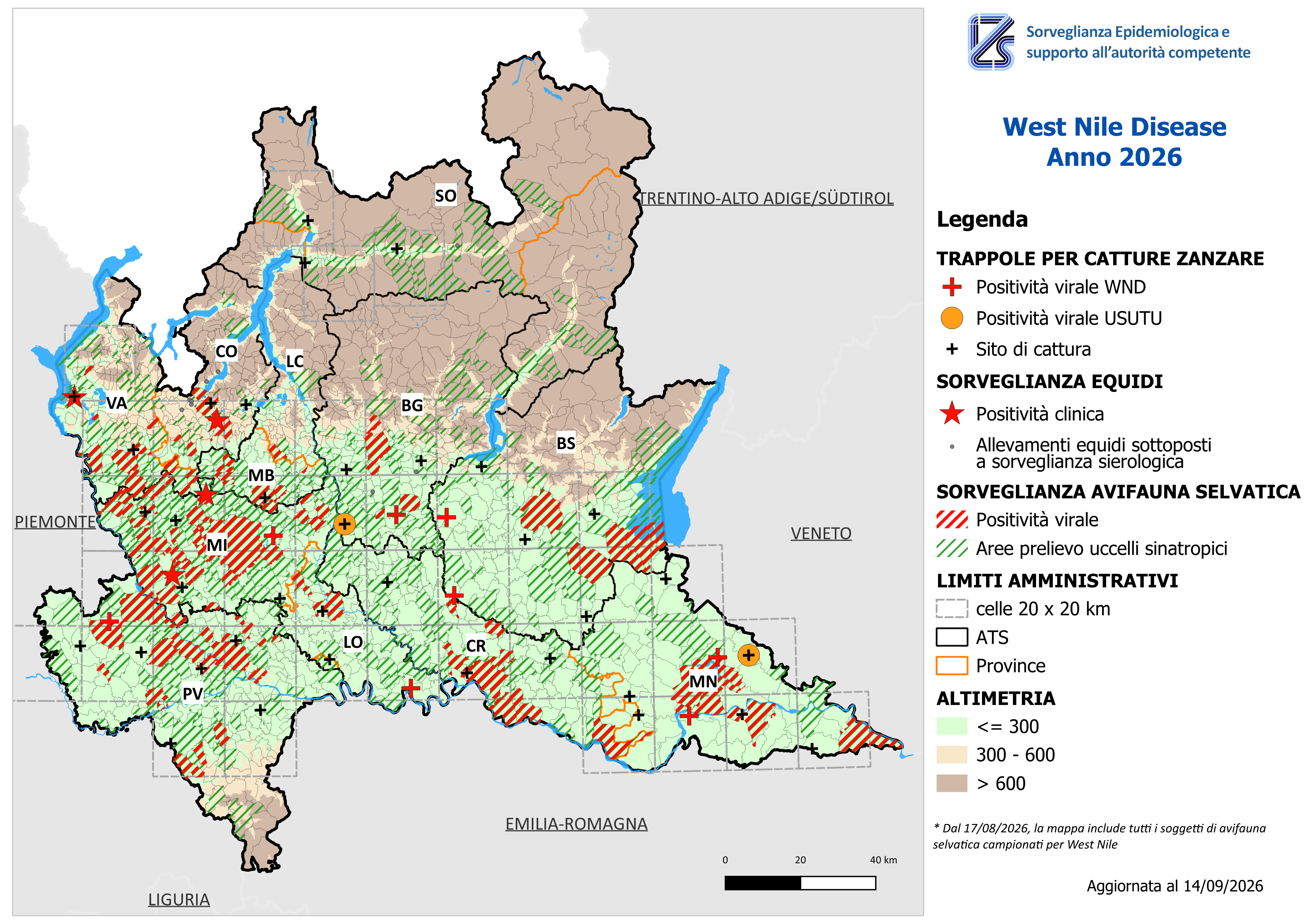 Mappa West Nile Disease aggiornata al 14/09/2026