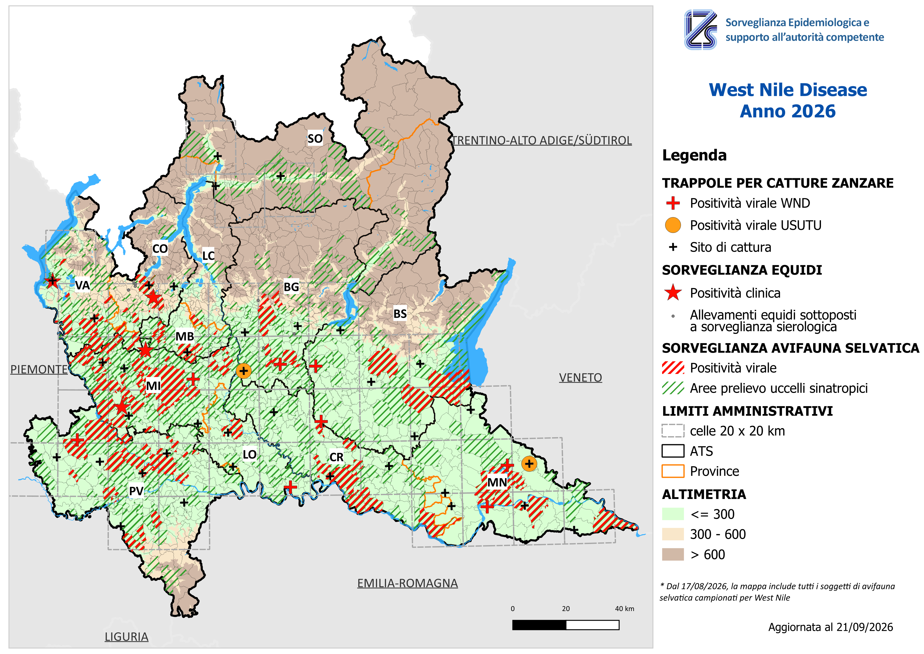 Mappa West Nile Disease aggiornata al 21/09/2026